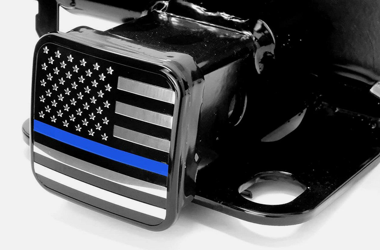 Car mount plug cap tow receiver 2-inch American flag black chrome blue for ford