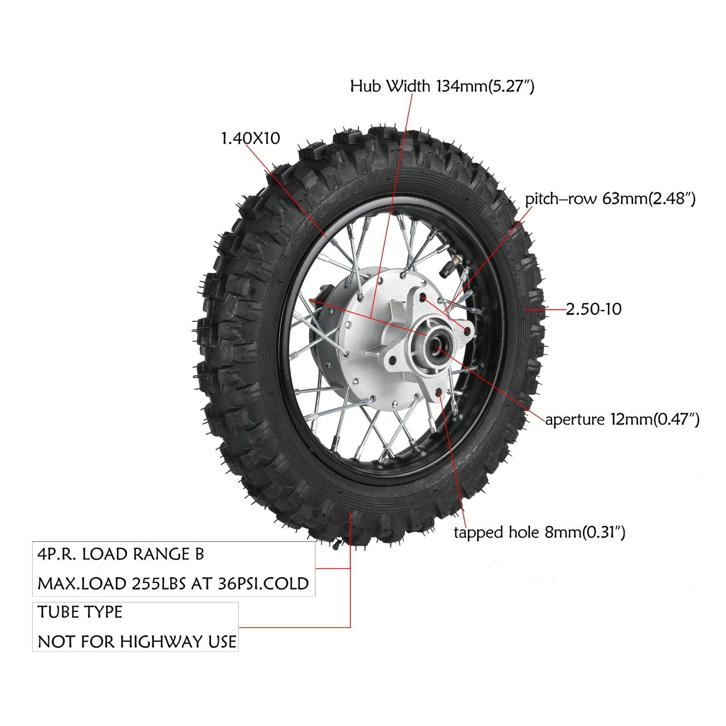 10-inch front and rear rims and tires for 50cc, 70cc, and 110cc mountain bikes: CRF DRZ70, PW50, TTR50