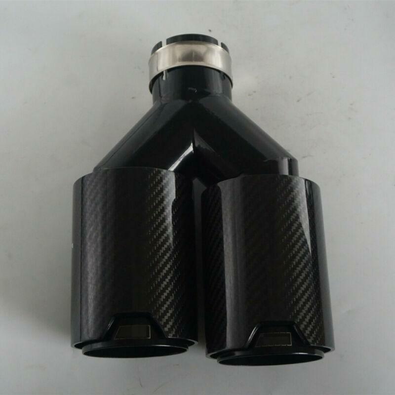 2x Black for BMW Stainless Carbon Fiber Dual Pipe Car Exhaust Tip Y 2.5 Inlet