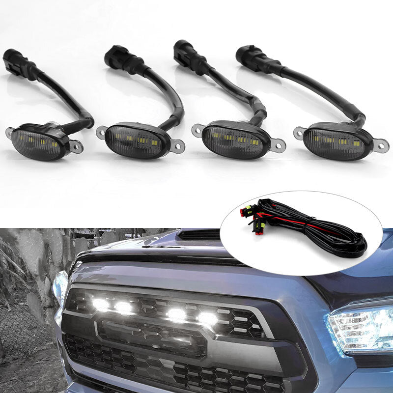 4PC Smoke Lens LED Front Grille Running Lights White for Ford F-150 Style