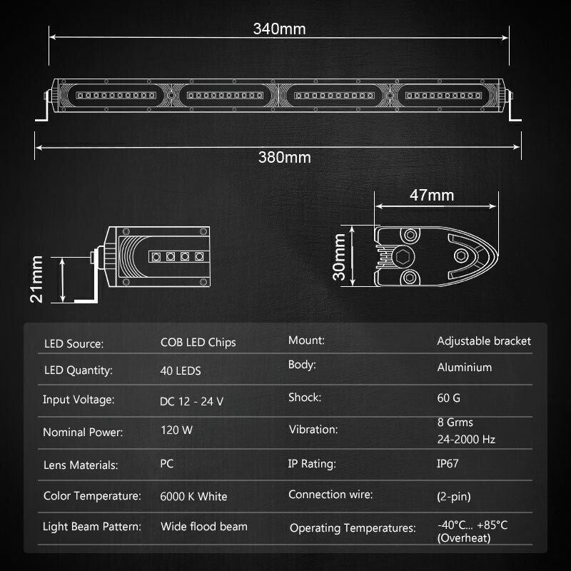 13inch 120W Slim Wide Flood LED Light Bar Work Lamp Driving Fog Off Road Truck