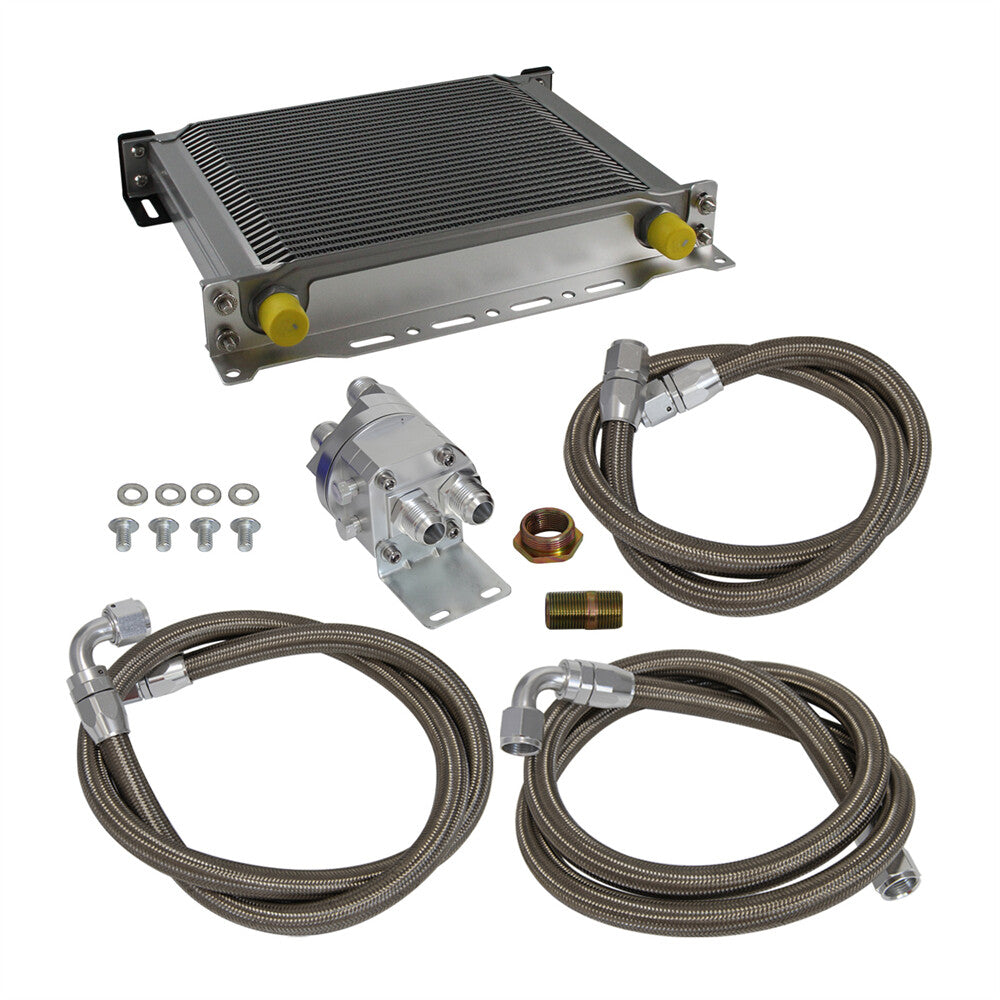 Universal 30 Row AN10 7/8-14 UNF Oil Cooler Kit Relocation Adapter Kit Silver