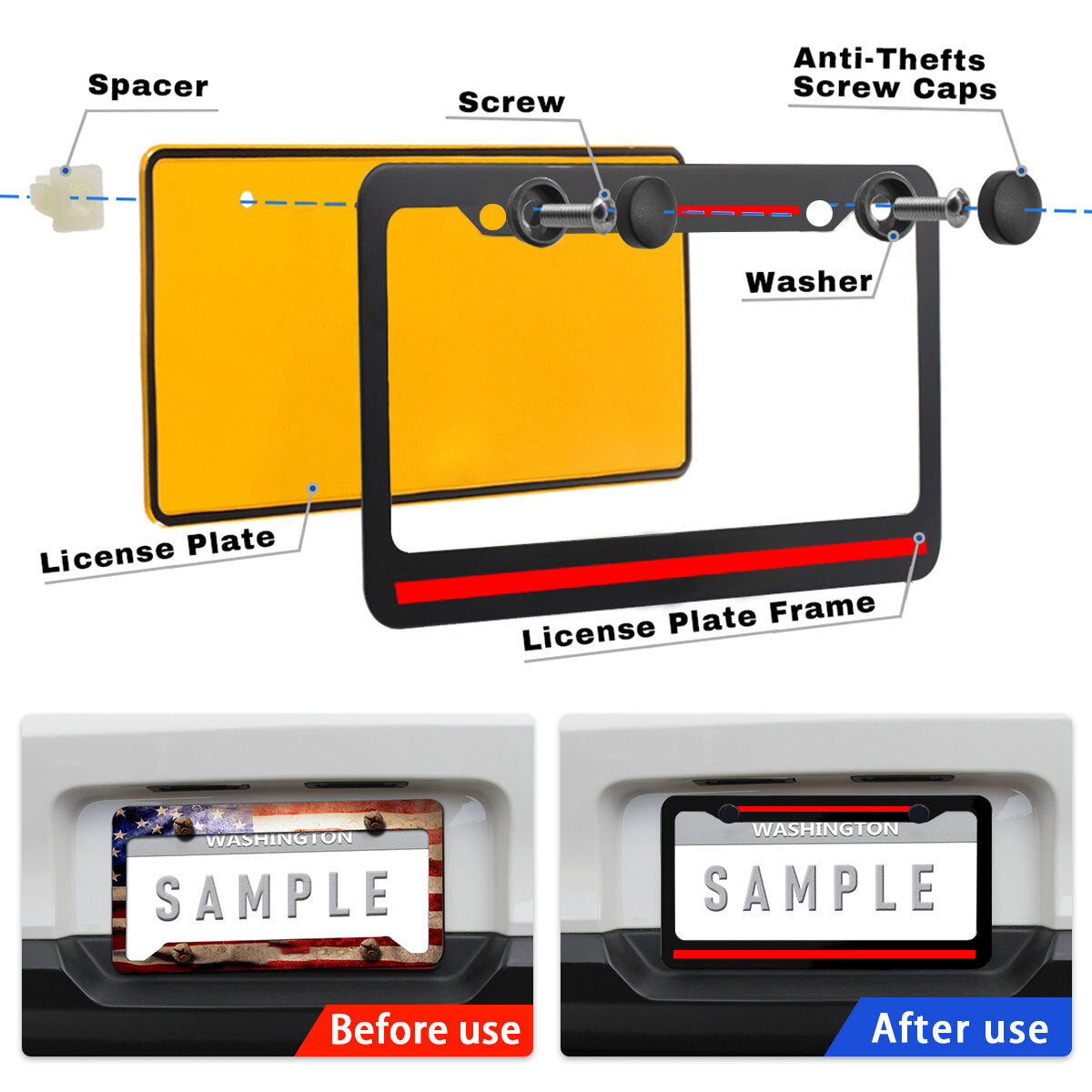 2x Metal Red Line Car License Plate Frame Tag Cover for Chevy Silverado 1500