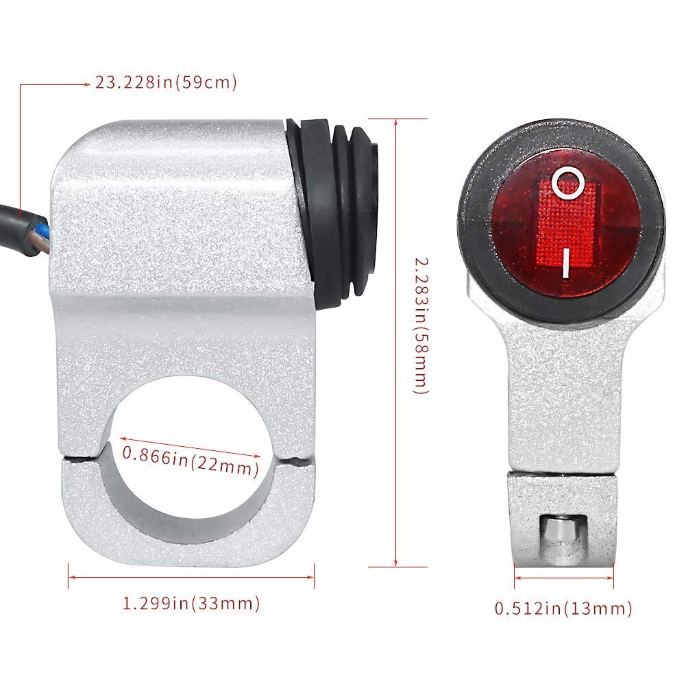 7/8 ATV Handlebar Light Switch,CNC Aluminum Alloy, Double Coated, LED Fog Light