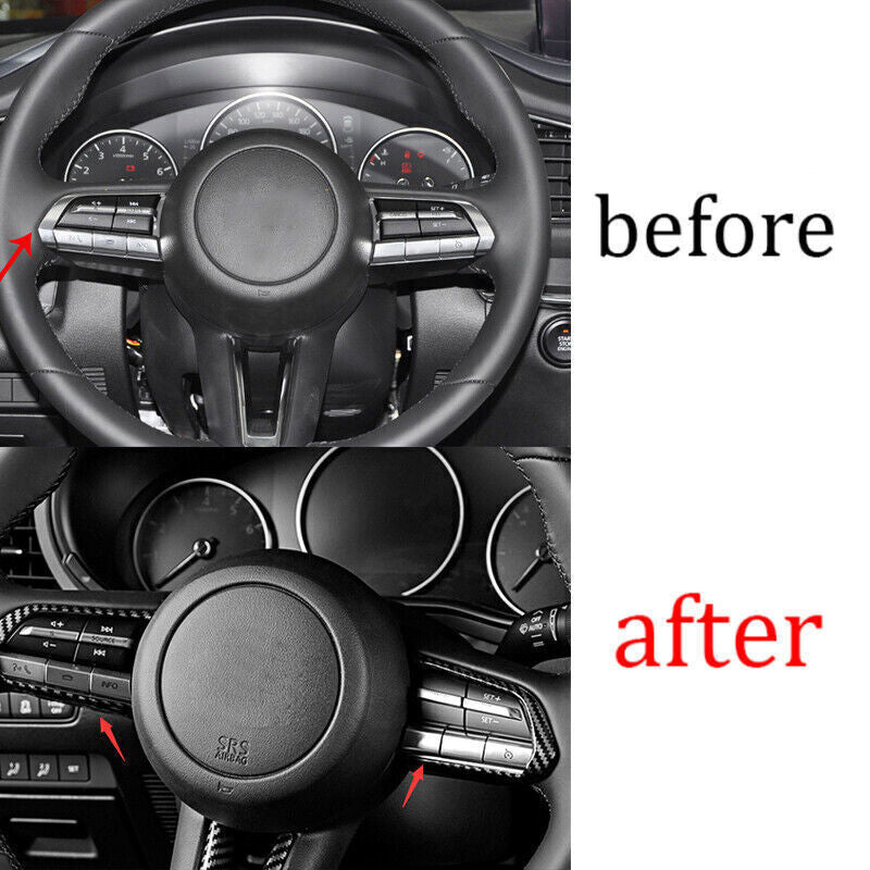 2P for Mazda CX-30 20-24 ABS Carbon Fiber Steering Wheel Button Frame Cover Trim