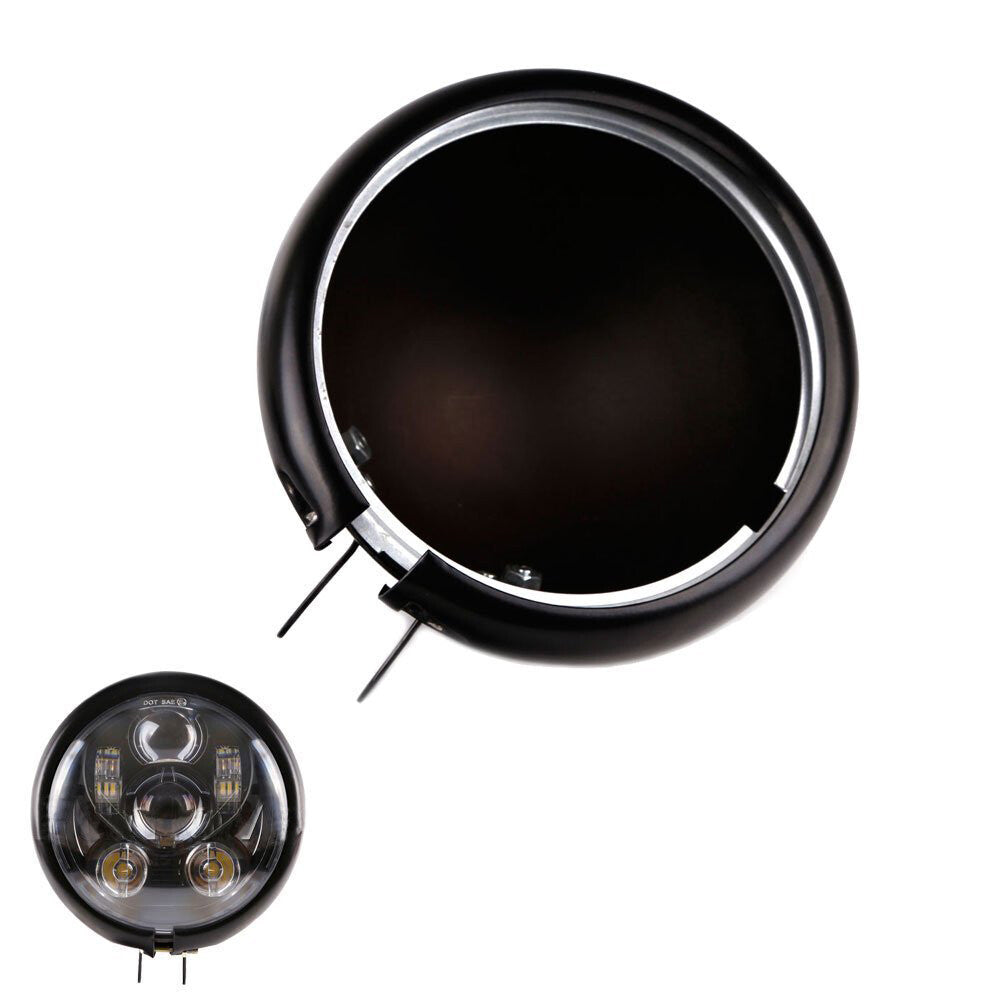 5.75-inch 5-3/4-inch Black Headlight Cover Housing Mount Bucket for Harley-Davidson Motorcycles