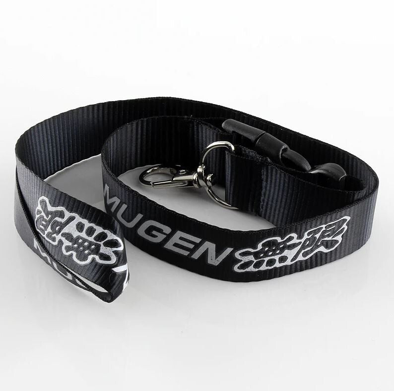 Car keychain, key ring, badge, lanyard, neck strap, black, for Mugen universal use.