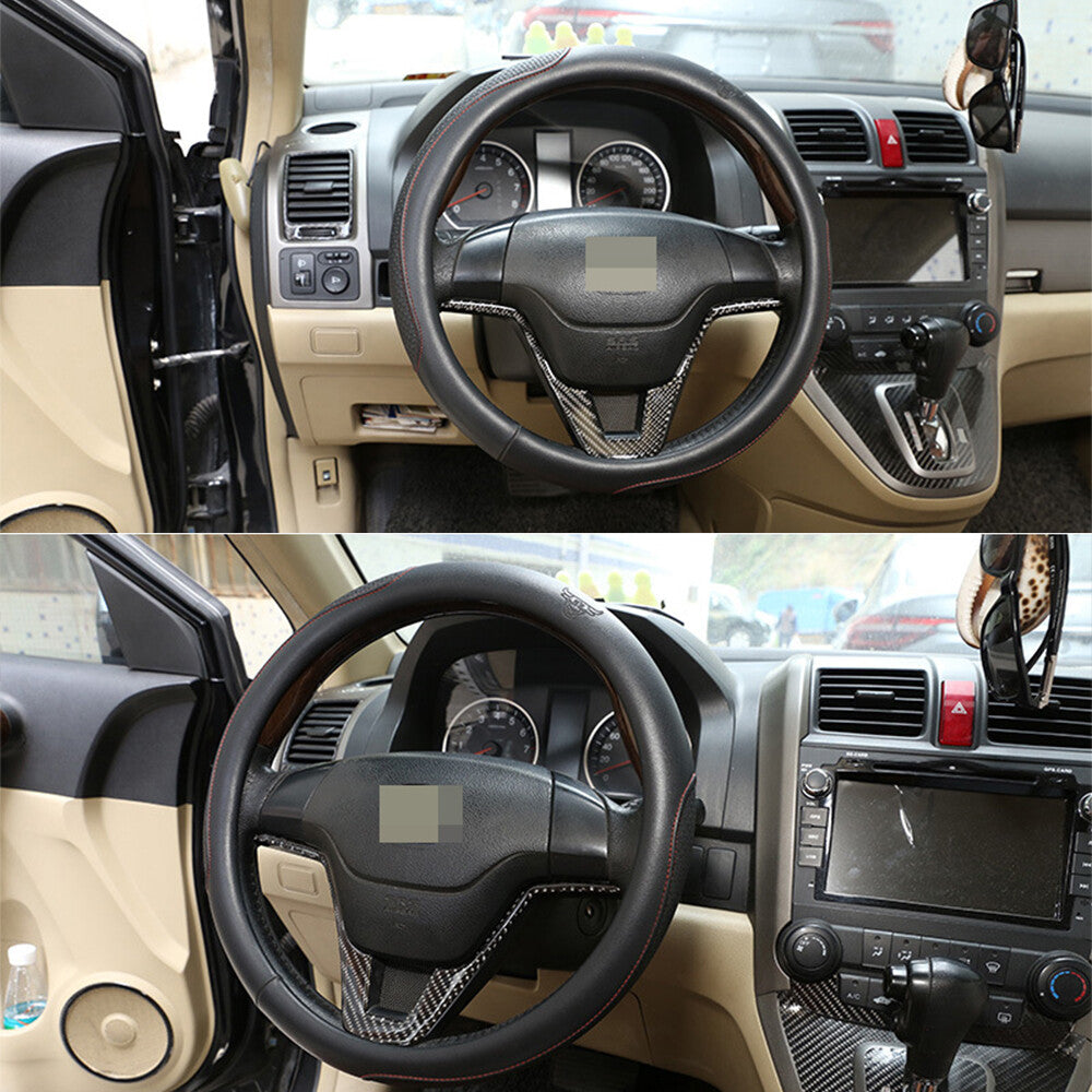 Carbon Fiber Interior Steering Wheel Panel Trim Fit for Honda CR-V CRV 2007-2011