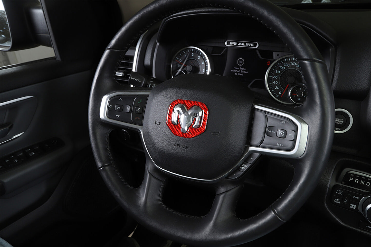Red Carbon Fiber Steering Wheels Center Decoration Cover Trim for Ram 2018-2022