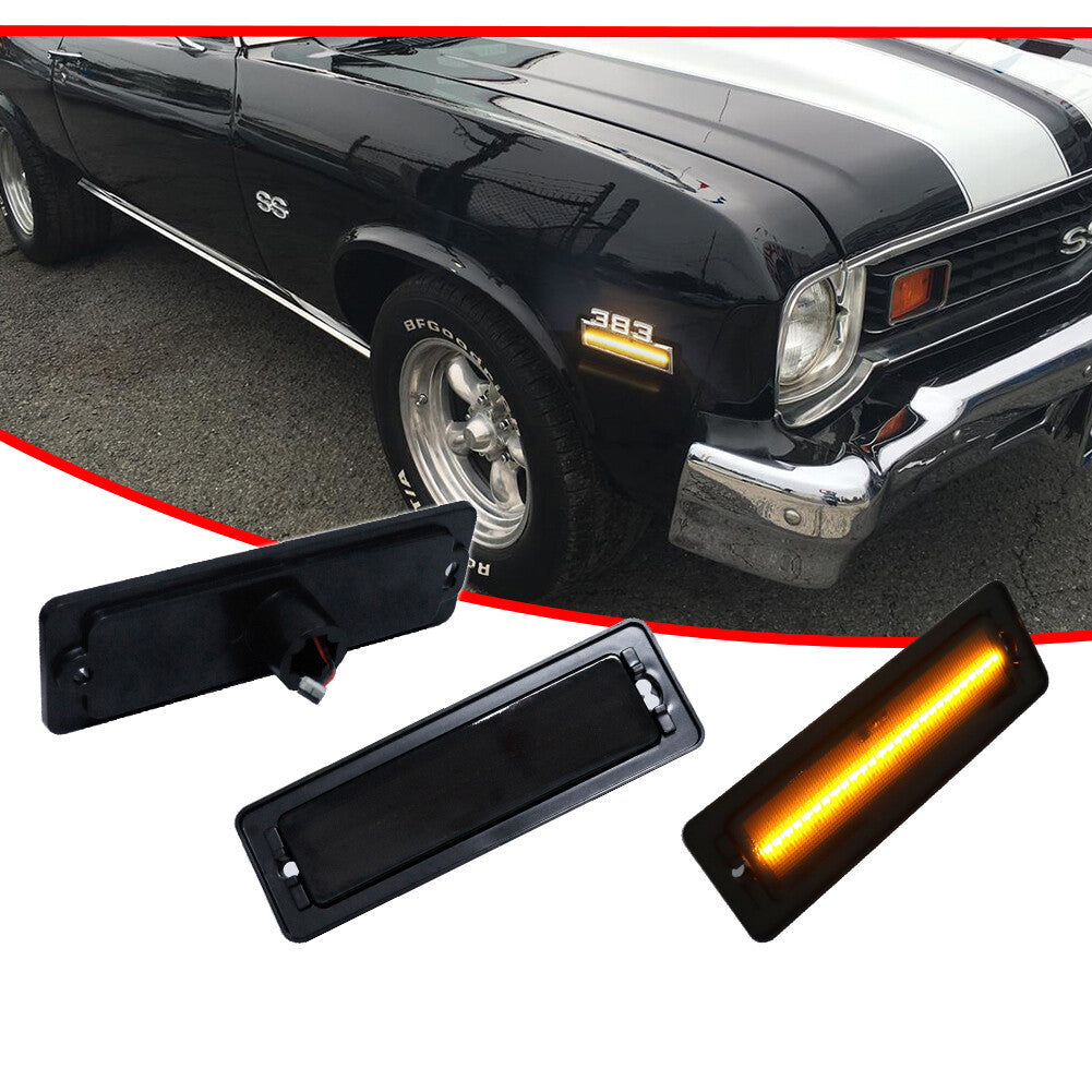 Suitable for 1970-1974 for Chevrolet Nova Smoked Amber LED Front Bumper Side Marker Lights (2 Packages)