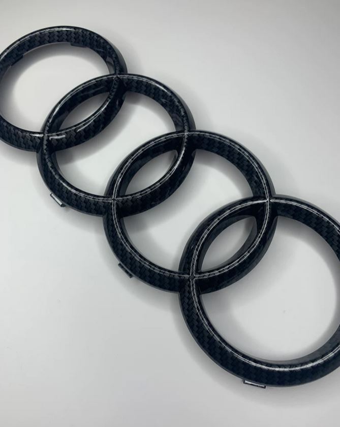 Suitable for Audi ring hooded badges, front Bonnet grille badges, carbon fiber 285 mm x 99 mm