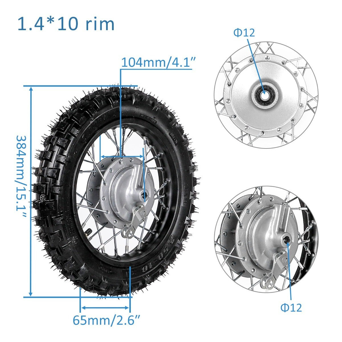 10-inch front and rear 2.50-10 rims suitable for Honda CRF50 XR50 TTR50 for mini off-road dirt.