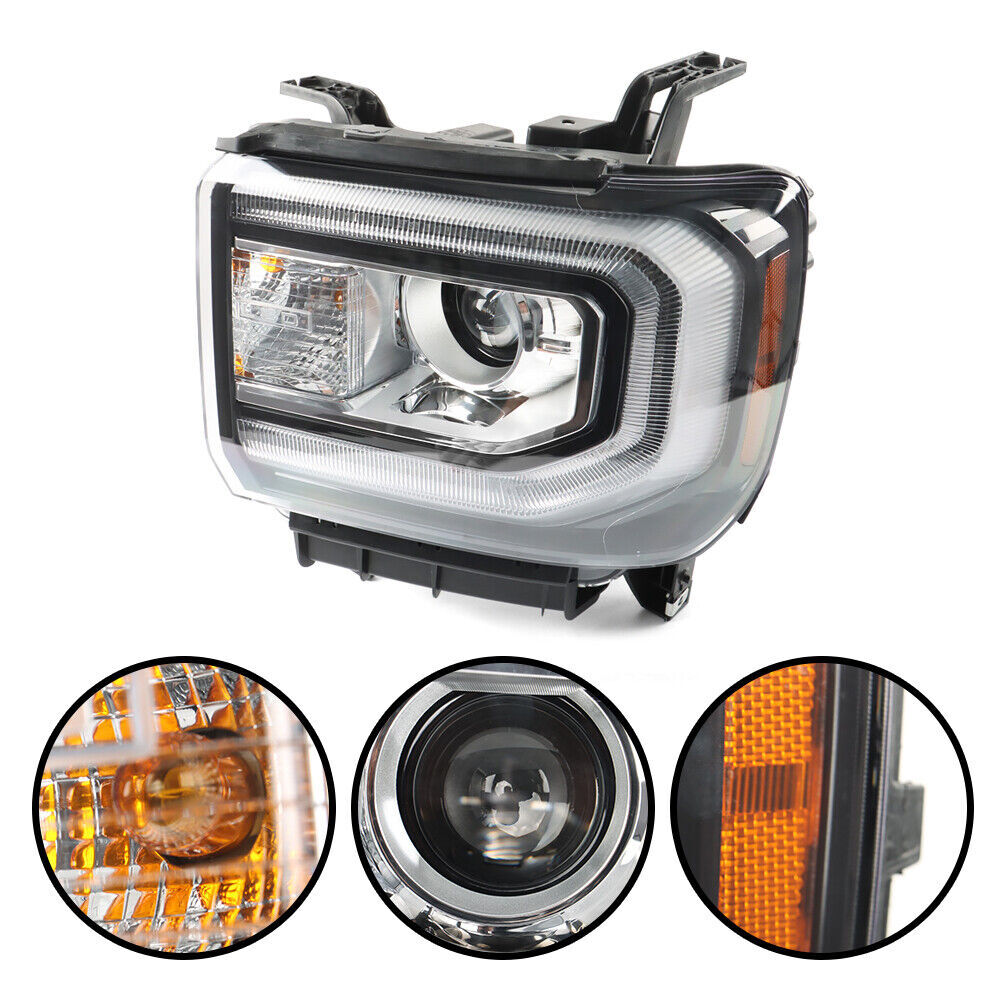 2016-2018 for GMC for Sierra 1500 LED DRL projector with right-side HID/xenon headlight.