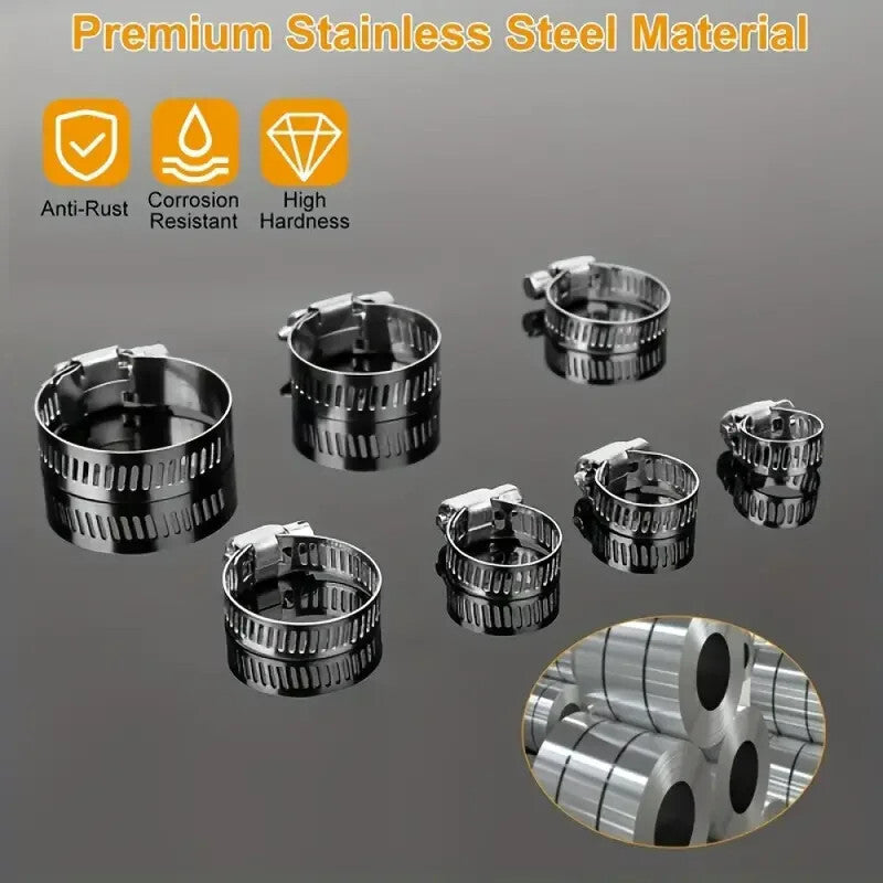 80Pcs Adjustable Fuel Pipe Worm Gear Clip Stainless Steel Screw Band Hose Clamps