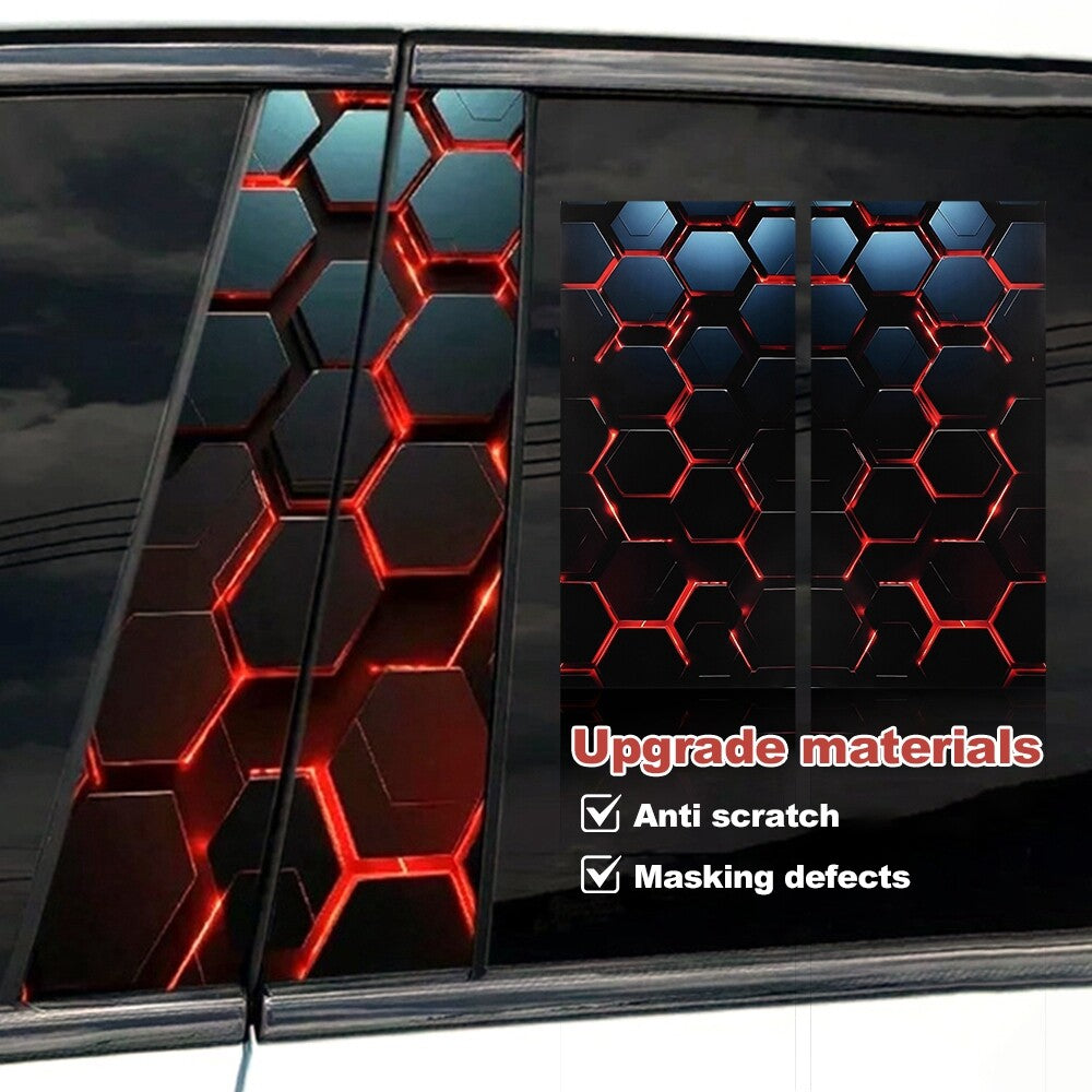 2x RedBlack Honeycomb Car Stickers B Pillar Waterproof Center Column Decal