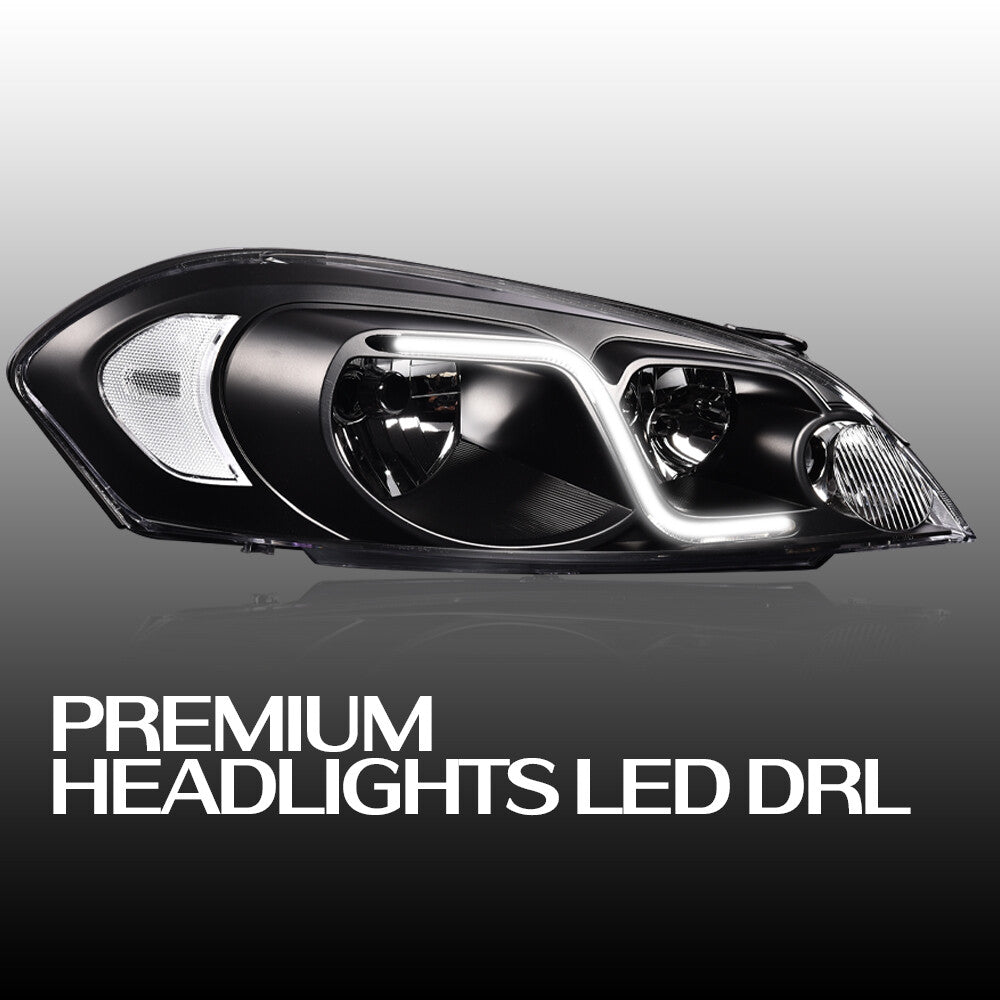 Transparent LED DRL for headlights, suitable for 2006-2016 for Chevrolet Impala/Monte Carlo, Black.