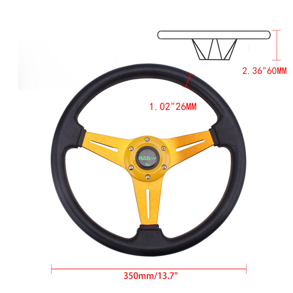 New 14inch Gold Steering Wheel Drifting Deep Dish Black Quick Release Adapter