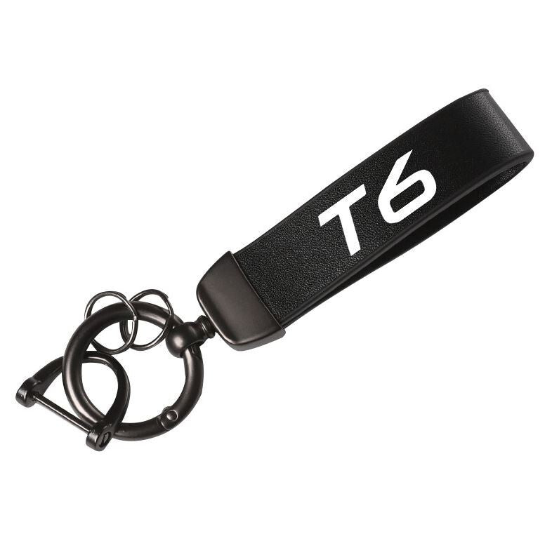 Black leather horseshoe buckle accessory for Volvo XC40 car keychain/key ring.