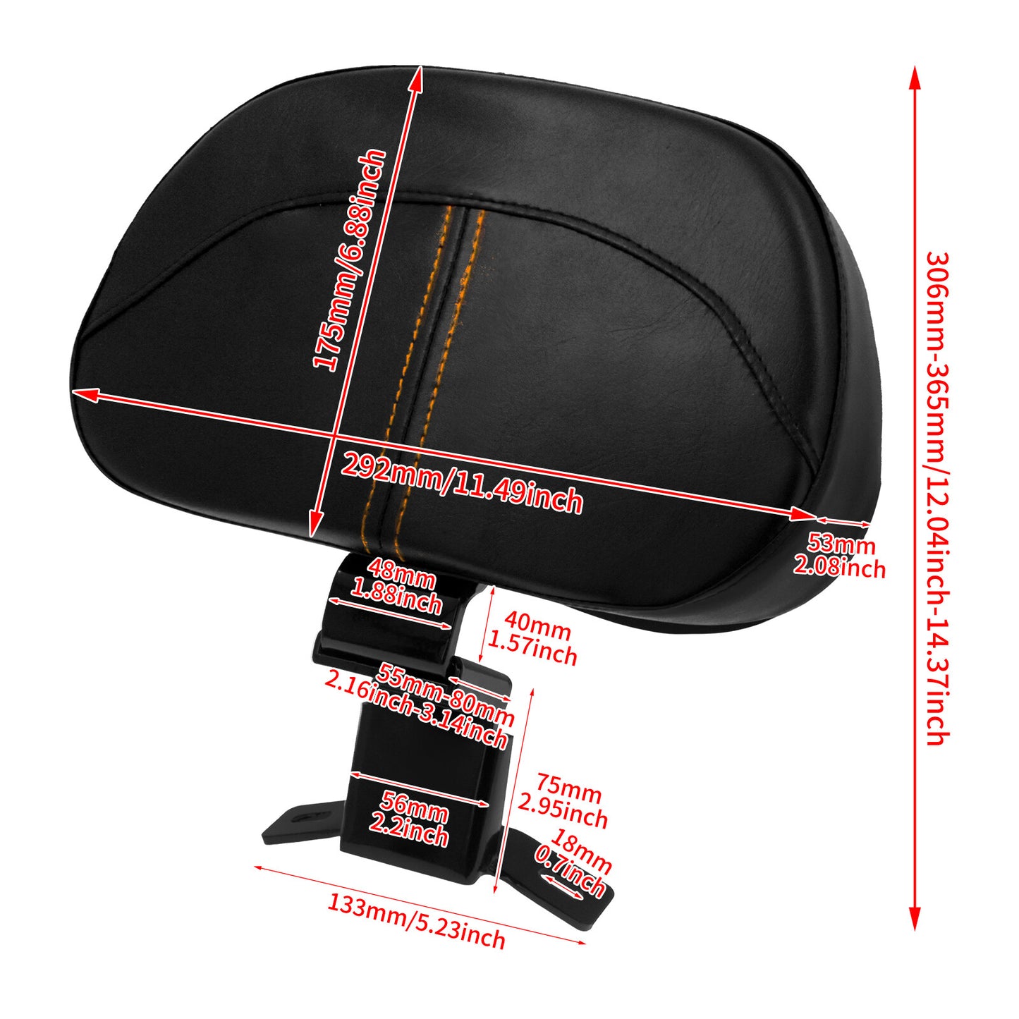 Front Driver Backrest Pad w/ Amber Cut for Harley Touring Road Electra Glide 09+