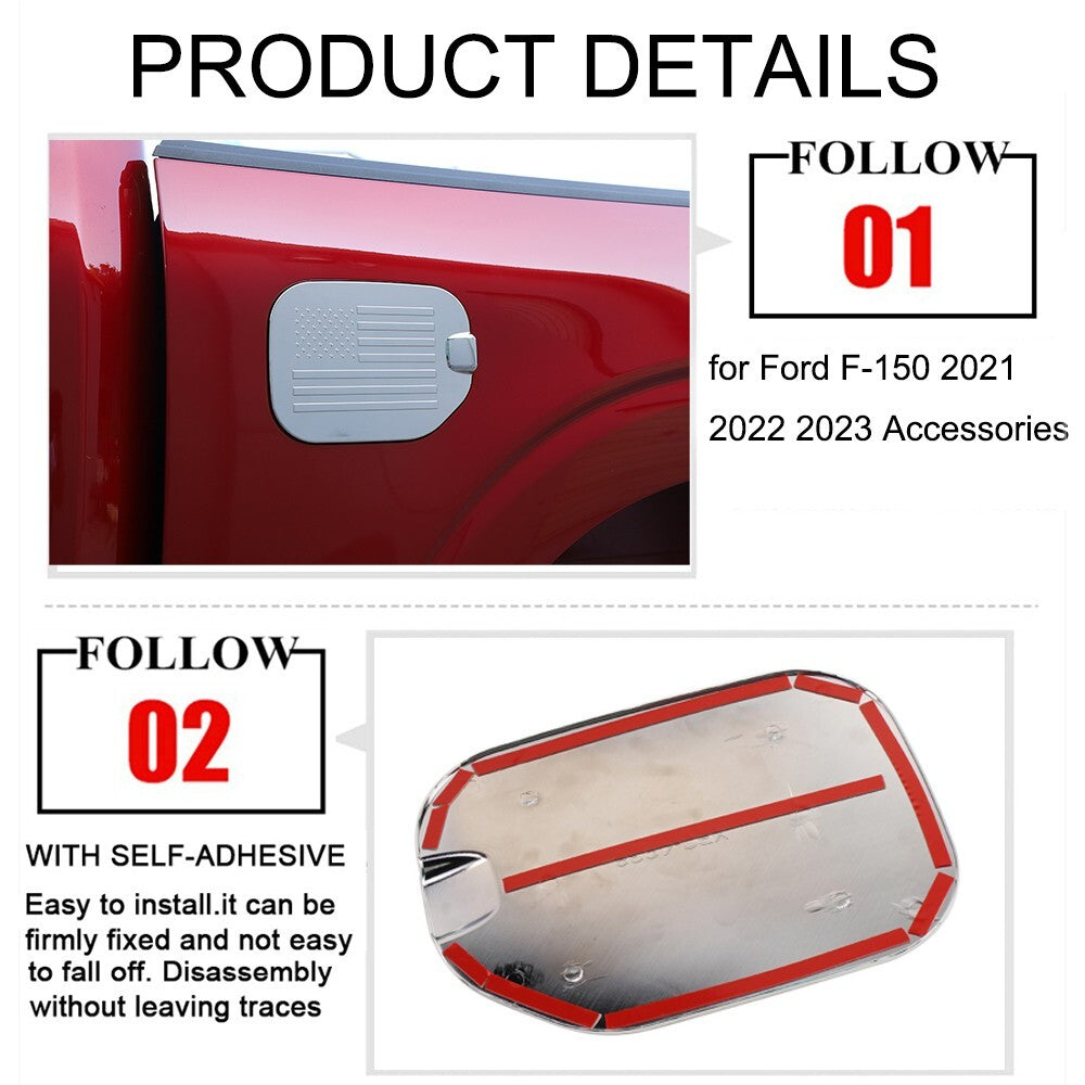 Chrome Fuel Filler Door Gas Tank Cap Cover Decor Trim Bezel for Ford F150 2021+