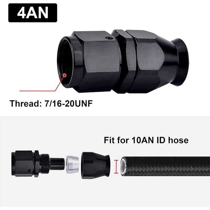 4AN PTFE Hose End Fitting Adapter AN4 Straight for PTFE Hose Line Only Black