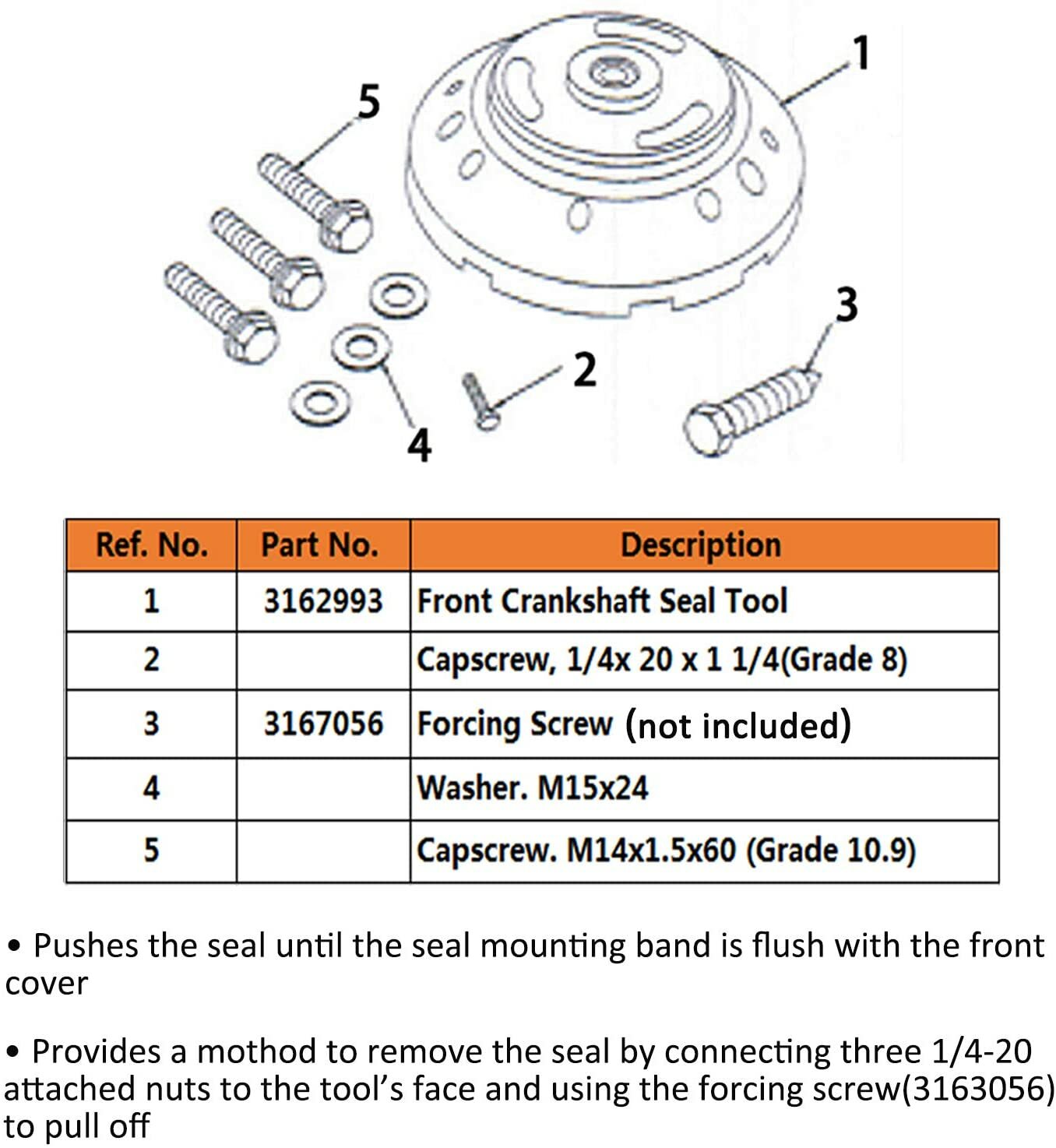 For ISX QSX 3162992 Front Crankshaft Seal Remover Installer Tool
