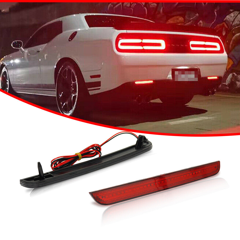 2-Pack Red Lens Rear Bumper Reflector with Red LED Lights for 2015-2022 for Dodge for Challenger