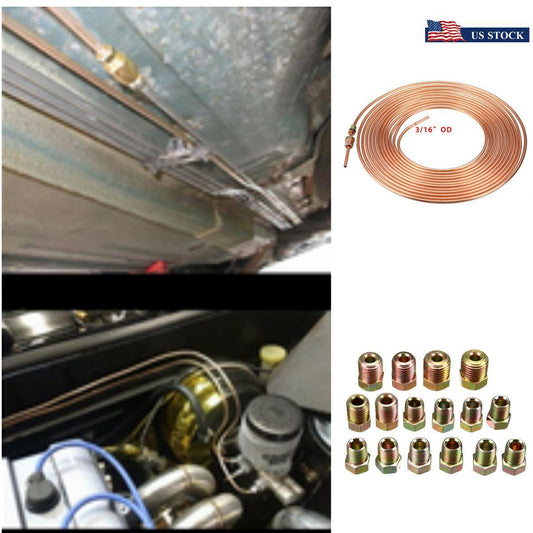 1PCS Copper Nickel Steel 3/16Brake Line Tubing Kit Tube Hose 25Ft W/ Fittings