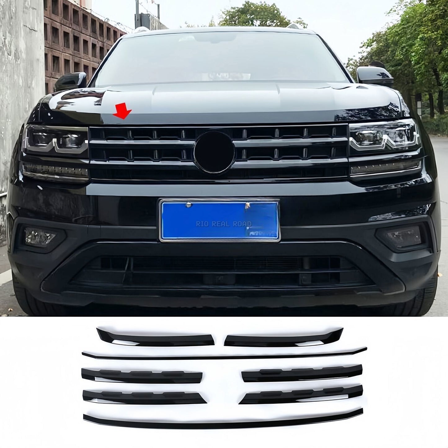 8P for Volkswagen Atlas 18-19 Glossy Black Front Bumper Mesh Grill Grille Strip