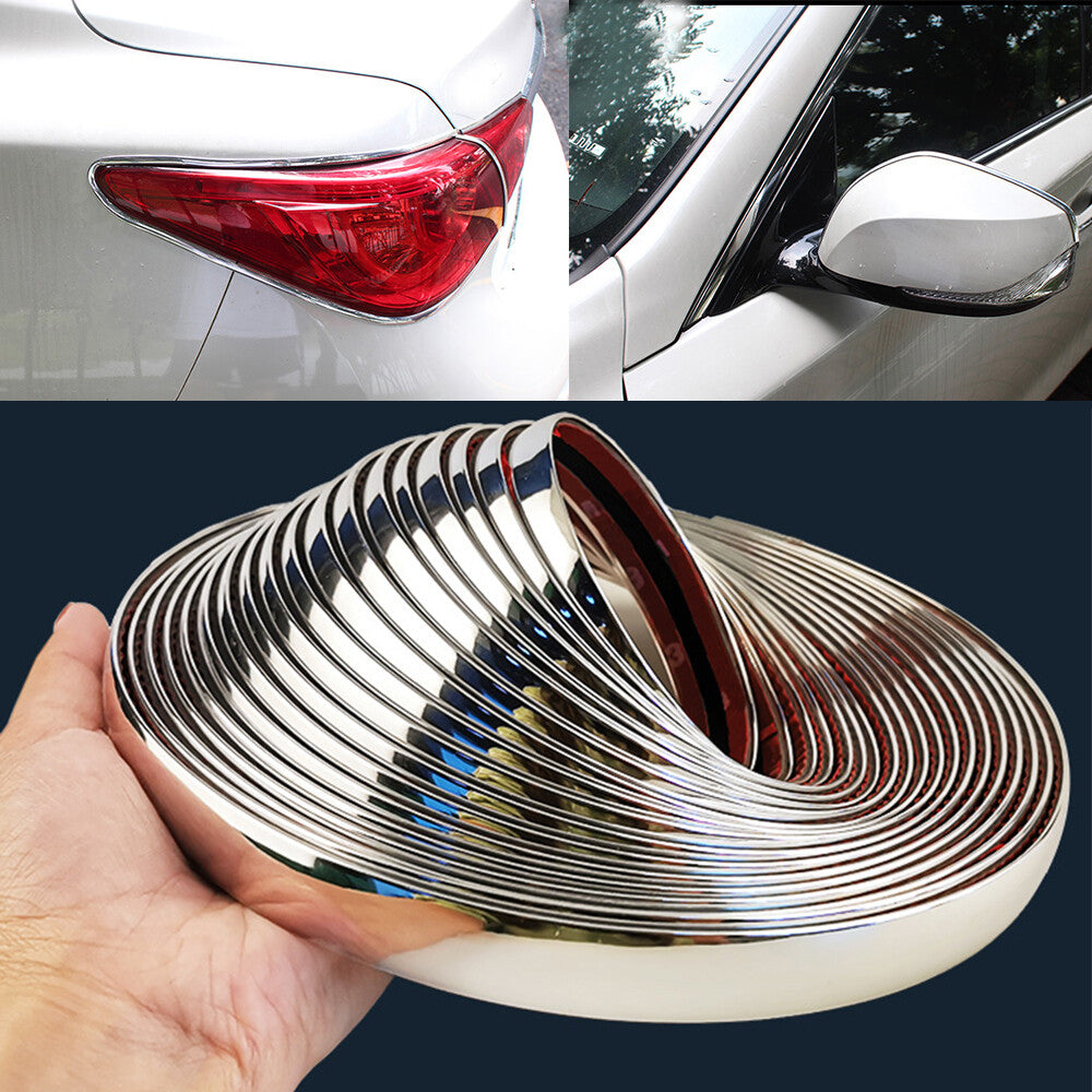 Universal 3M Silver 10mm Car Moulding Trim Strip For Grille Window Door Bumper