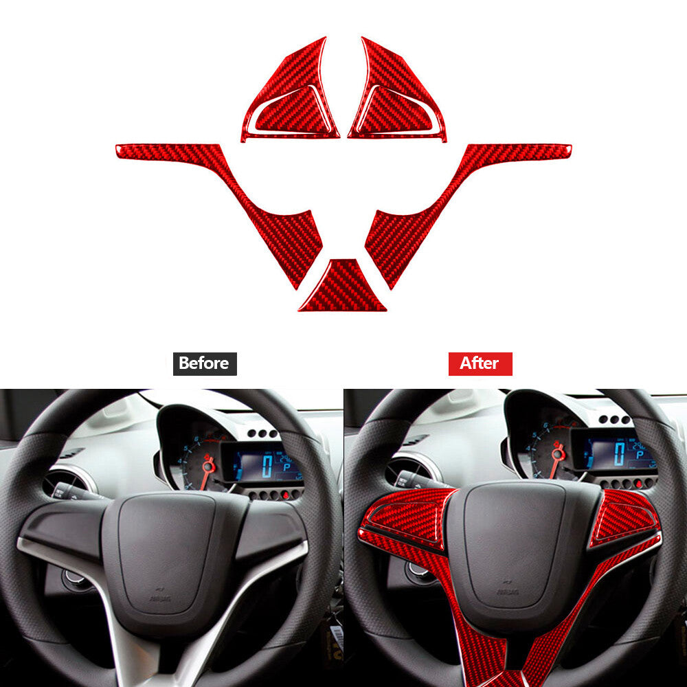 7x Red Carbon Fiber Steering Wheel Accent Cover Type C for Chevrolet Sonic 12-16