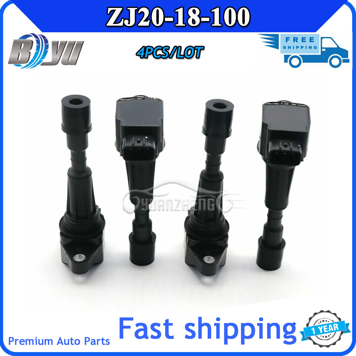 Ignition Coil Kit (4 pieces) ZJ20-18-100A suitable for 11-15 Mazda2 1.5L-L4 and Mazda3 1.4L-1.6L engines.