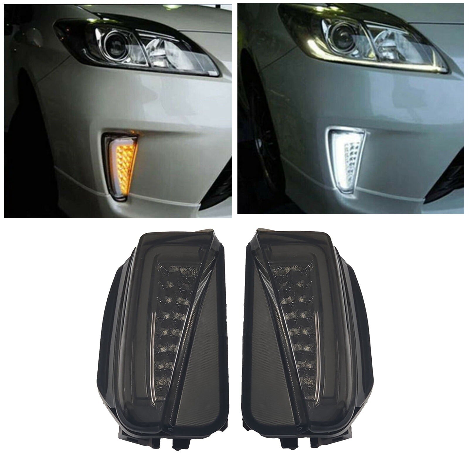 fit 2012-2015 for Toyota Prius LED Switchback Fog Turn Signal Lights DRL Lamp Smoked