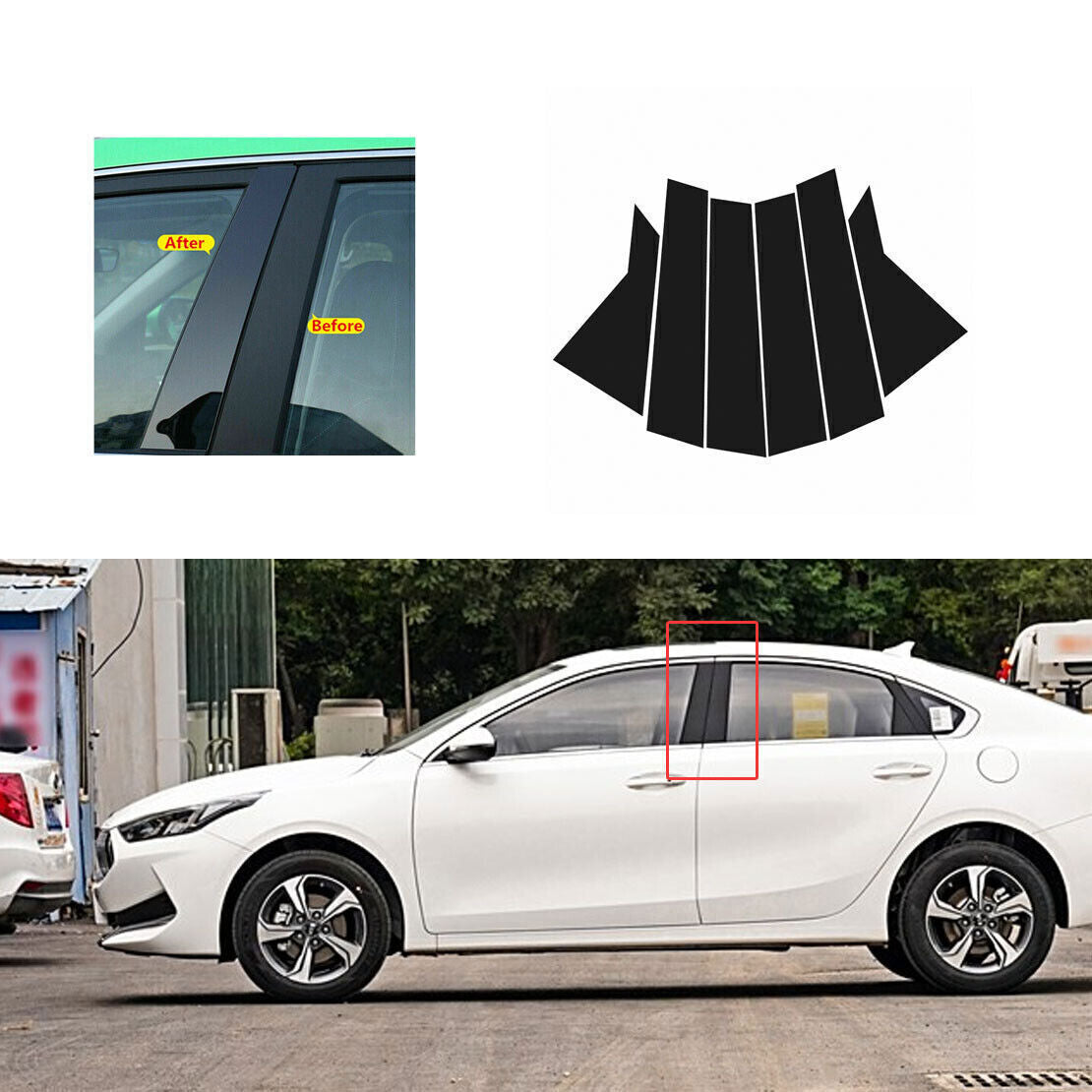 6P Piano Black Pillar Posts Door Window Molding Strip Trim for Kia Forte 2019-22