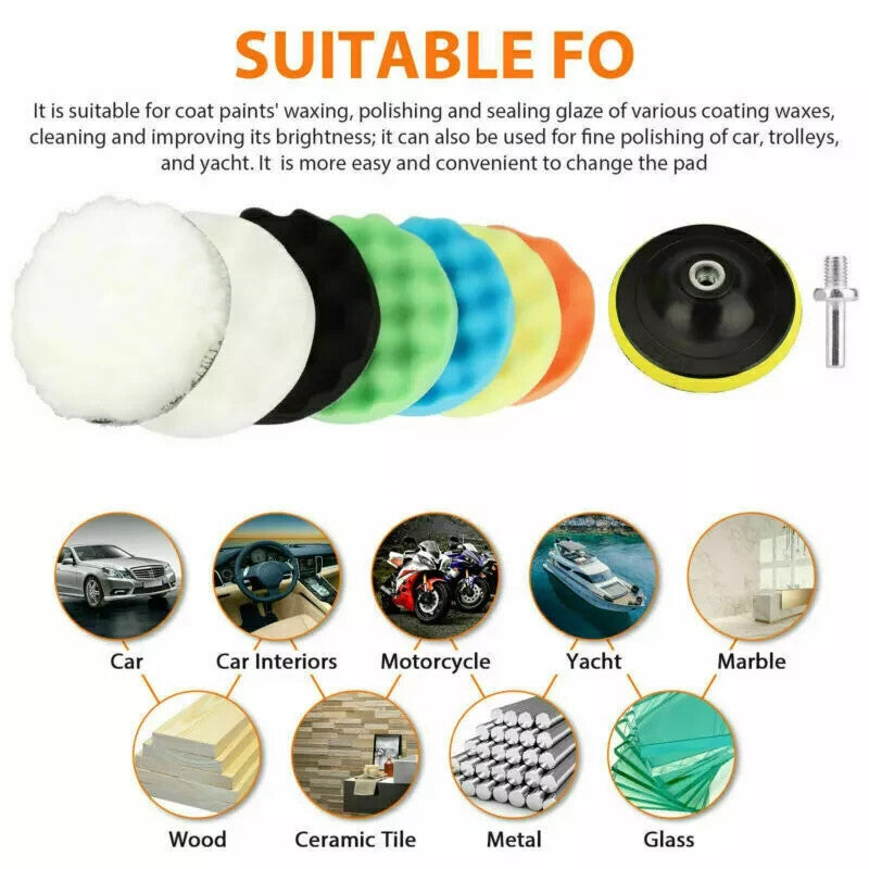 9-piece 4-inch polishing and waxing sponge pad set for composite car polishing machine