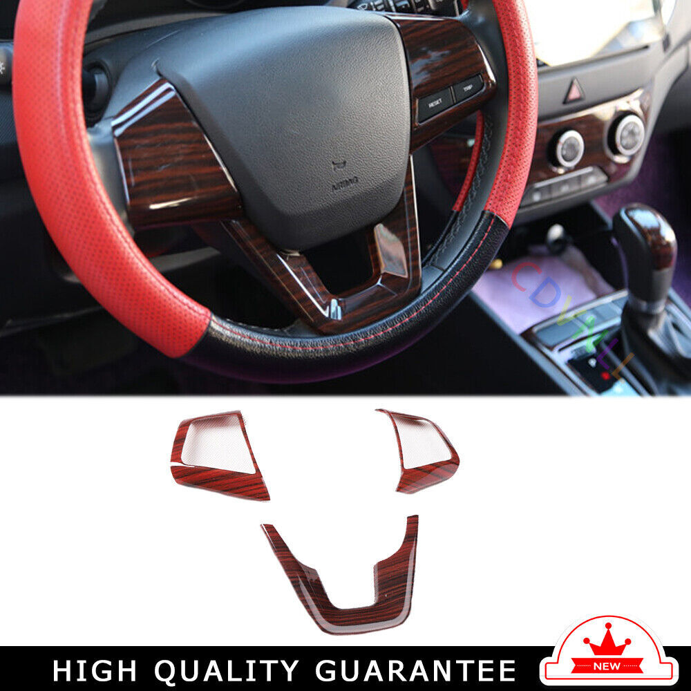 Car Steering Wheel Button Frame Trim 3 Fit for Hyundai IX25 2015-2019 Red Wood
