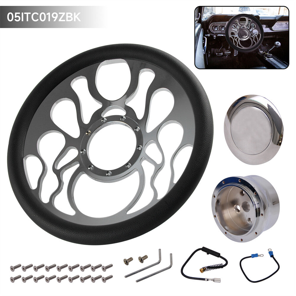 14 Chrome Half Wrap PVC 9-Bolt Steering Wheel+Horn for Chevy for GMC for Cadillac for Buick
