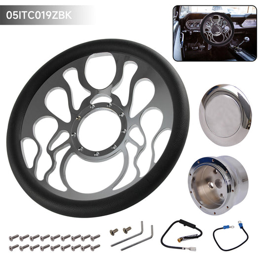 14 Chrome Half Wrap PVC 9-Bolt Steering Wheel+Horn for Chevy for GMC for Cadillac for Buick