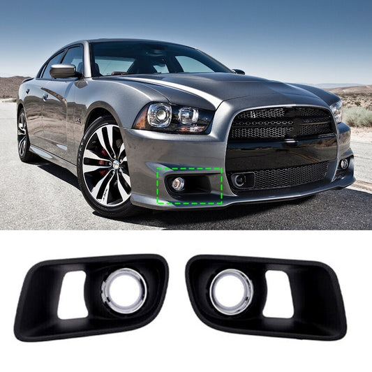 A pair of front bumper fog light protectors for Dodge Charger 2012, 2013-2014.