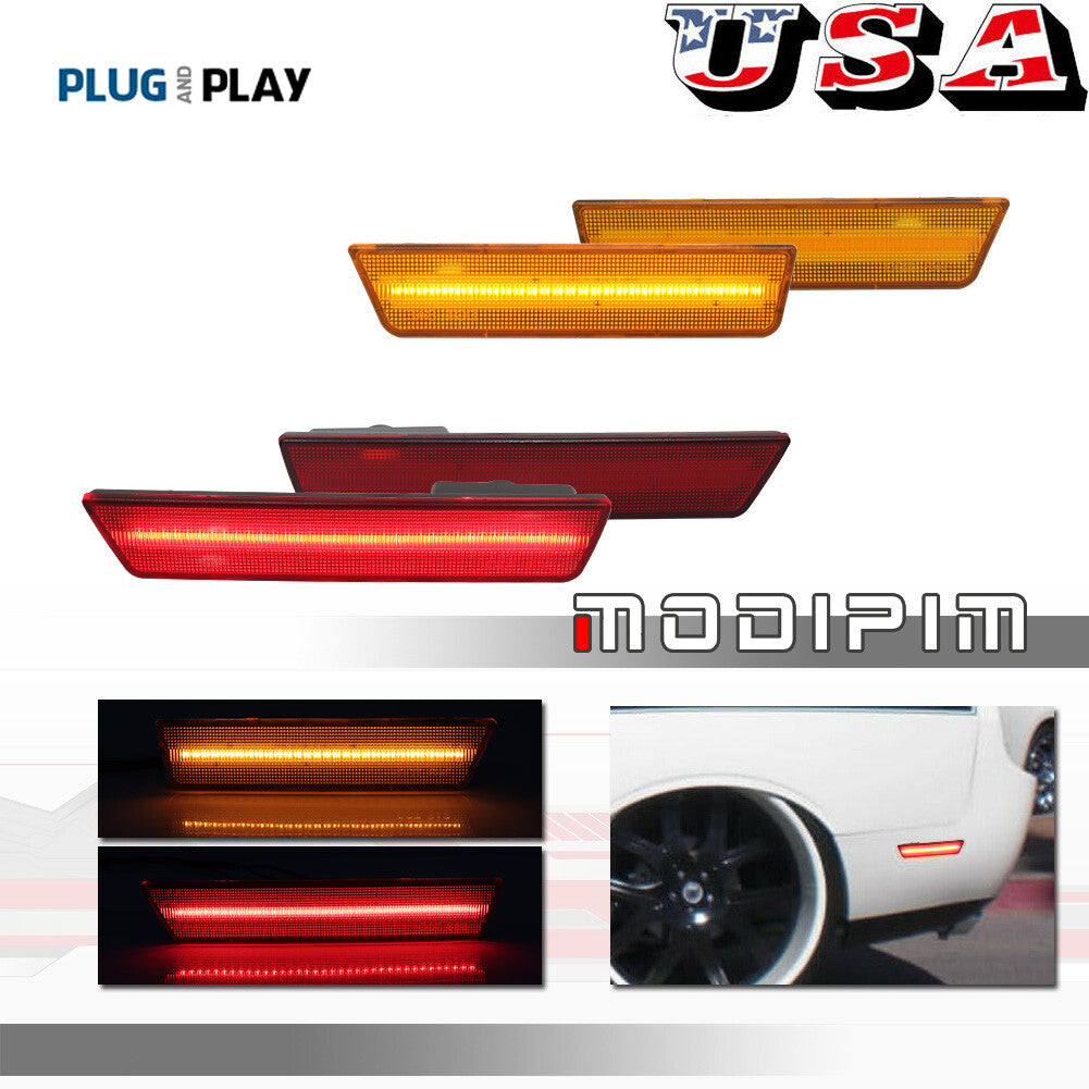 Amber/Red LED Side Marker Parking Lights 4-Piece Set for 08-14 for Dodge for Challenger