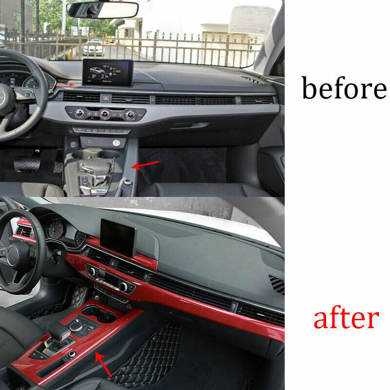 for Audi A4 A5 2017-2019 Red Carbon Fiber Inner Console Gear Shift Panel Trim 2P