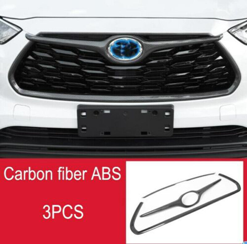 3pc Carbon fiber Front grille grille frame cover for Toyota Highlander 2020-2023