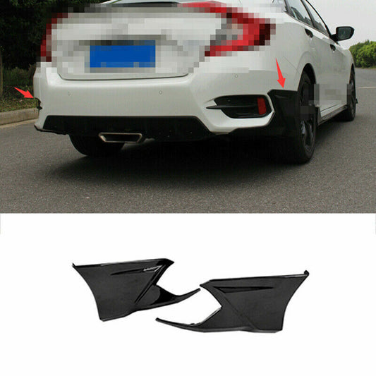 for Honda for Civic Sedan 2016-21 Black ABS Rear Bumper Splitter Lip Corner Guard 2x