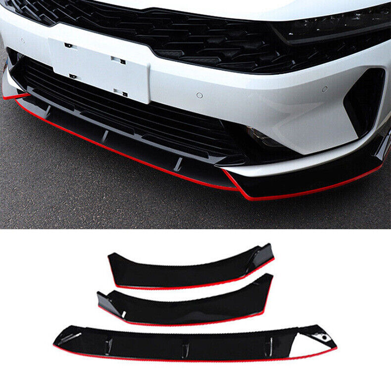 for Kia K5 2021-23 BlackRed Car Front Bumper Lip Splitter Spoiler Refit Kit 3Pc