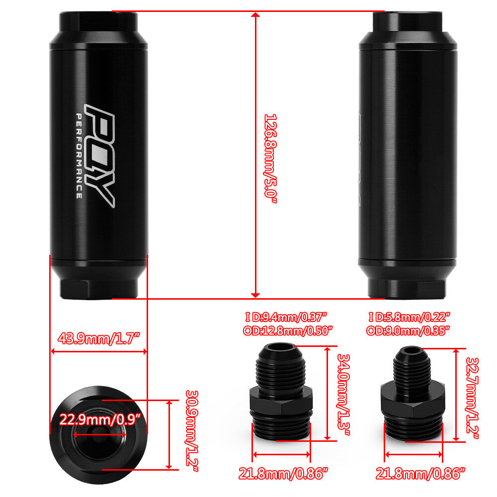 Universal -6AN Inline Fuel Filter High Flow 100 Micron Cleanable AN6 6AN AN8 8AN
