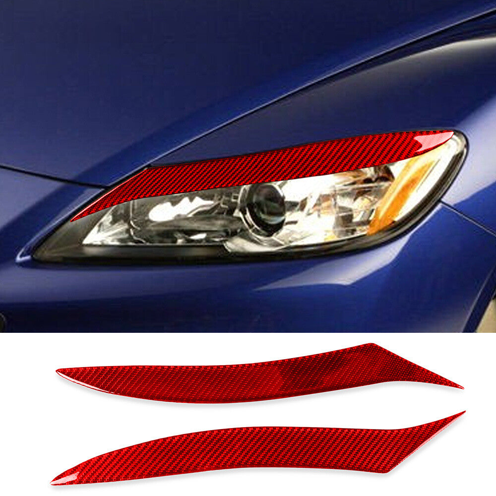 Red Carbon Fiber Front Headlight Eyelids Eyebrow Trim for Mazda RX-8 RX8 2009-12