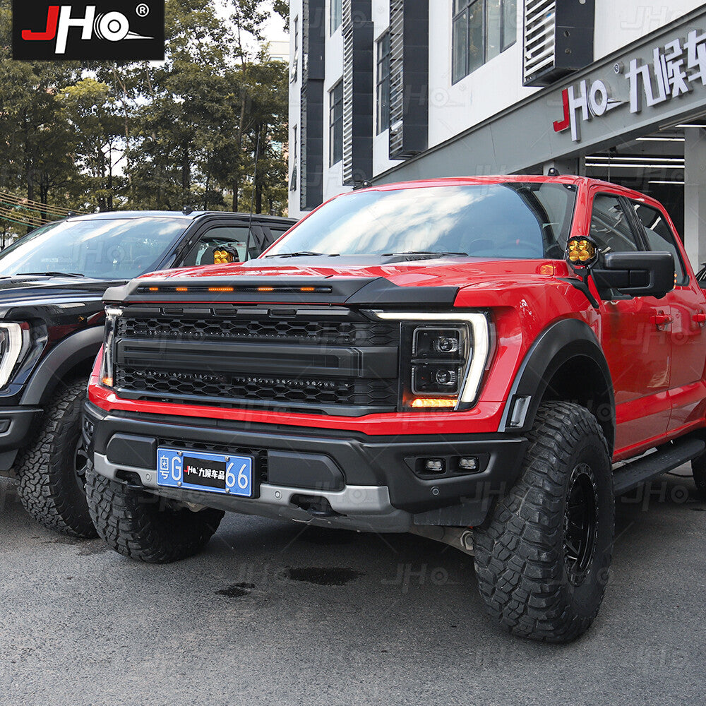 With LED Light Front Bug Shield Hood Deflector Guard for Ford F150 2022+