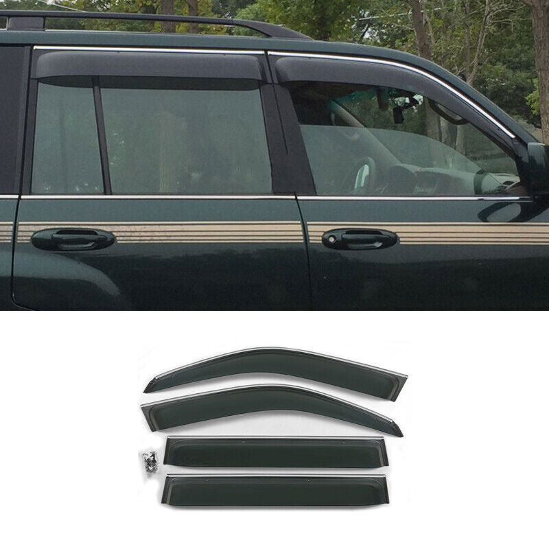for Land Cruiser LC100 4700 Window Visors Sun Rain Guard Deflector W/Chrome Trim