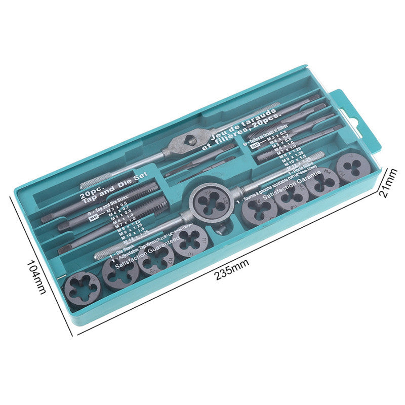 20Pcs Auto Screws Tap Die Combination Alloy Steel Hand Thread Repair Tool Metric
