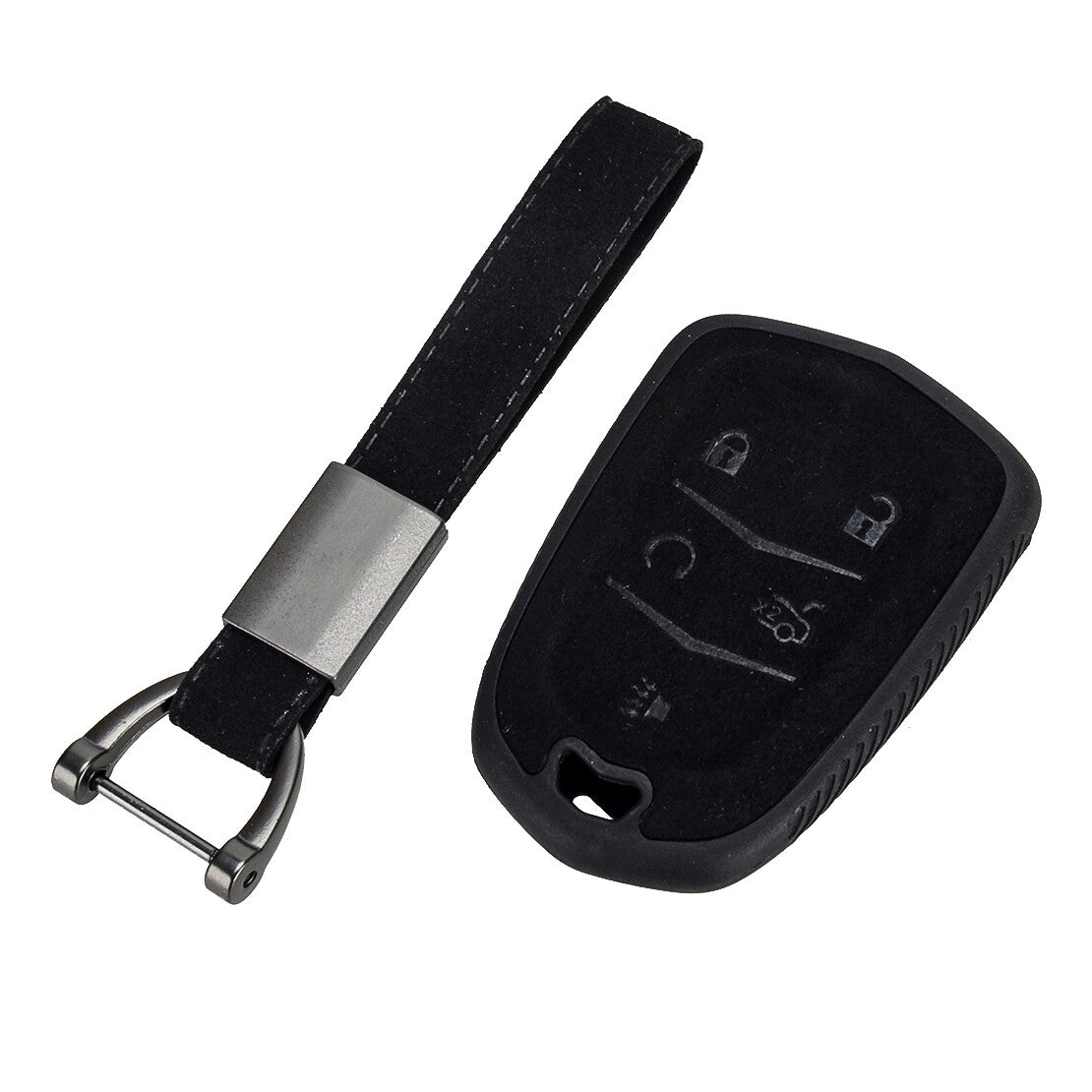 Suede Leather 5 Button Key Fob Case Cover Shell Fit for Cadillac ATS XTS CTS SRX